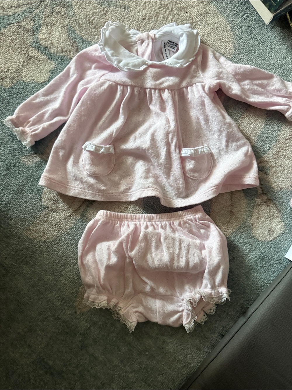 Janie and Jack Pale Pink Ruffle Collar Diaper Cover Set